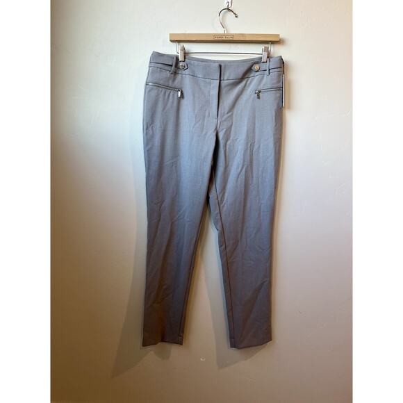 Calvin Klein Dress Pants Women Sz 10 Gray Zip Pocket Tab Waist Tapered Leg - Picture 1 of 5